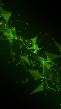 Green Abstract Polygon Network Background ,Futuristic Ai Technology and Science Particle Connection vertical social media Design element