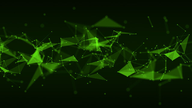 Green Abstract Polygon Network Background ,Futuristic Ai Technology and Science Particle Connection social media Design element