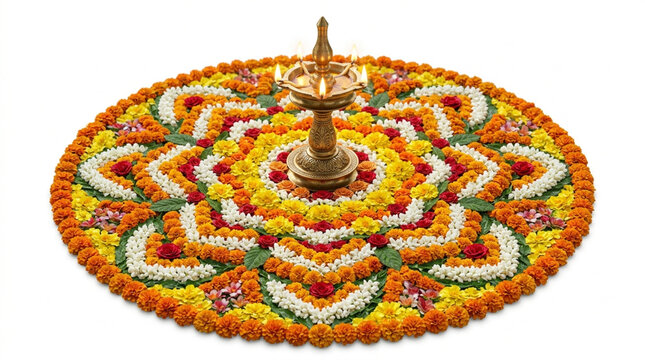 Traditional Indian Harvest Festival Brass Oil Lamp Graphic Asset