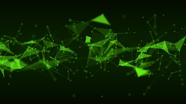 Green Abstract Polygon Network Background Animation,Futuristic Ai Technology and Science Particle Connection social media Motion Design element