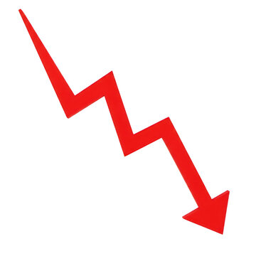 Red zigzag arrow pointing down isolated on transparent background
