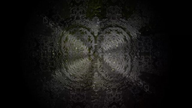 A pattern made with dark shades and light areas that create circular shapes. The design has a layered look with different textures and details
