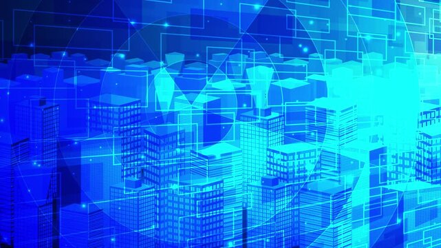 Digital Networked Futuristic City Landscape 4K
