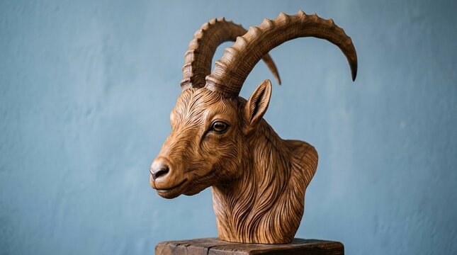 Wooden ibex sculpture