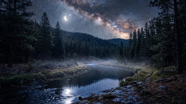 Night river forest