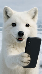 Fototapeta premium Arctic fox taking selfie happily.