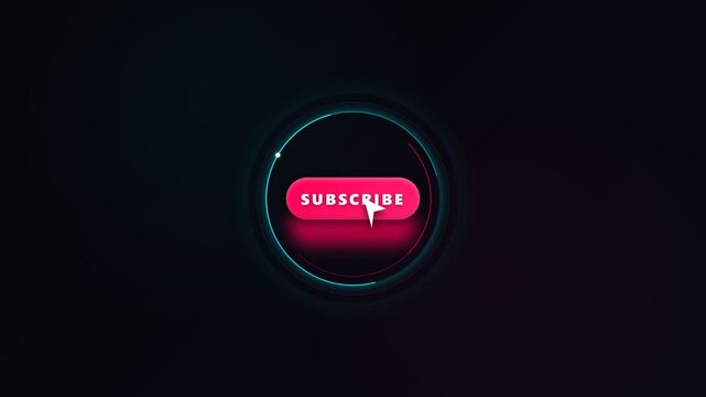 3D Pink Subscribe Button Animation with Glowing HUD Circle and Mouse Cursor Click