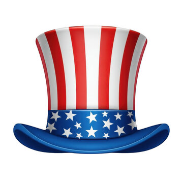 Uncle sam top hat with american flag stars and stripes isolated on transparent background