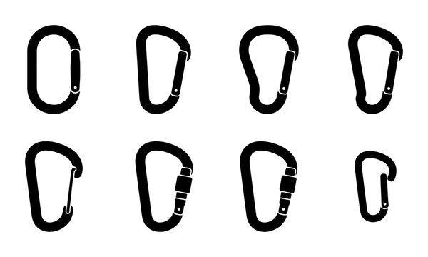 70 Carabiner Clip Set, Climbing Gear Icons, Metal D-Ring Connectors, Outdoor Adventure Equipment Vector Collection 100