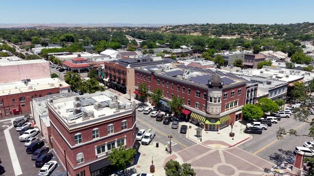 aerial push in downtown paso robles california