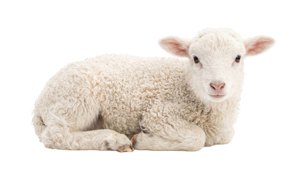 Fototapeta premium White Lamb Sheep Lying Down PNG Isolated on a transparent background