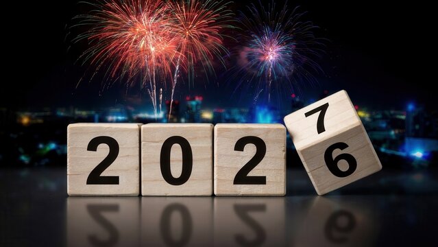 New year 2027 countdown with wooden blocks