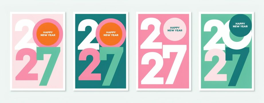 Set of four modern minimalist happy new year 2027 posters
