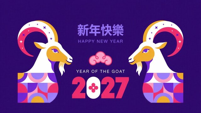 Chinese new year 2027 year of the goat greeting card