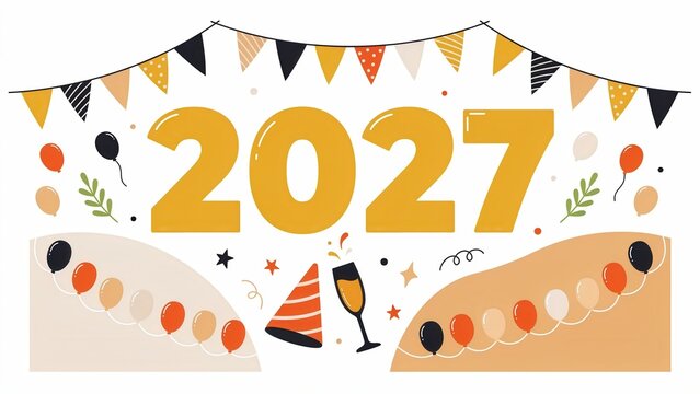 Happy new year 2027 celebration design with party elements