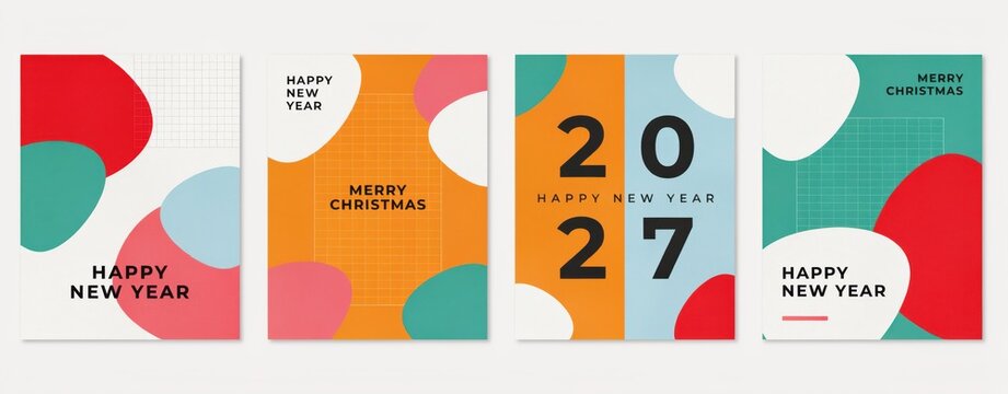 Set of modern abstract holiday greeting card designs