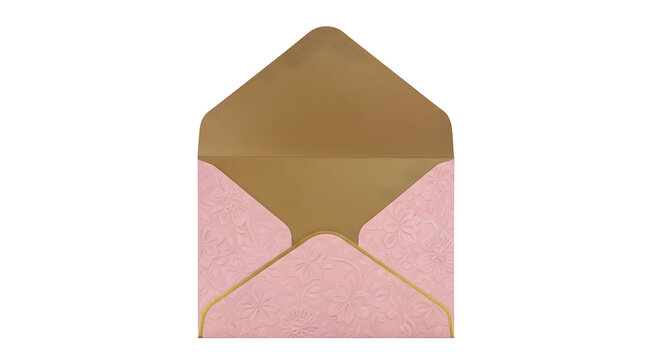 Open pink envelope with a brown inner lining for invitation and mail correspondence