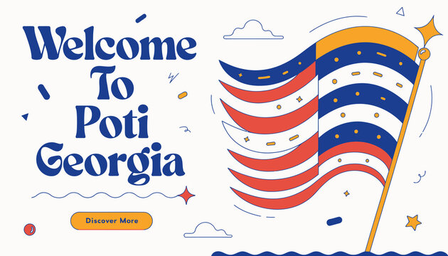 Welcome To Poti Georgia - USA Flag Illustration with Decorative Elements and Discover Button