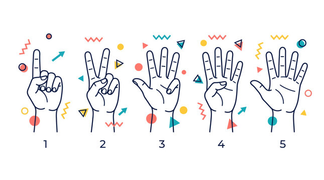 Hand Counting Numbers 1-5 Outline Illustration PNG Cutout
