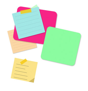 Colorful sticky notes and calendar on white background