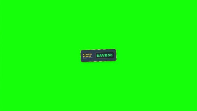 Discount Coupon Voucher Save 50 Percent Promo Code 2D Animated Graphic with Gold Coin Element Green Screen Chroma Key for Marketing Promotion and E-commerce Advertising