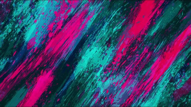 Retro 80s Pop Art Abstract Grunge Background Featuring Random Teal And Pink Brush Strokes For Energetic Vintage Video Content