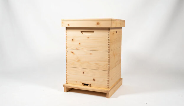 New wooden beehive box isolated on a white background for beekeeping