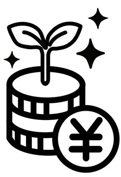 Coin stack sprout yen with sparkles investment icon transparent