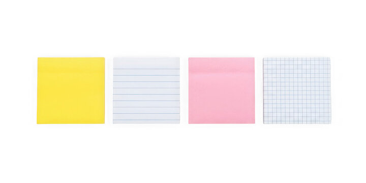 Set of colorful sticky notes isolated on transparent background