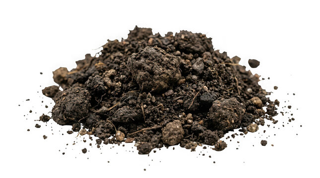A pile of fertile dark brown soil isolated on transparent background