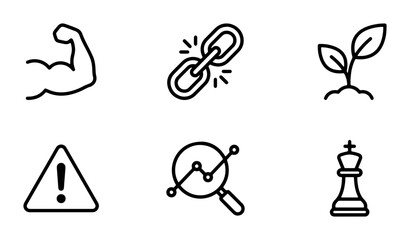 Obraz premium 80 Business Growth Icons: Strength, Connection, Seedling, Warning, Analytics, Chess Strategy, Vector Set 100