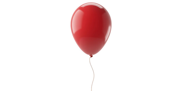 One shiny red balloon with a delicate string attached floats serenely on a pure white background 