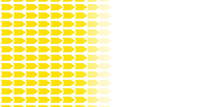 Rows of bright yellow arrows pointing right with a gradient fade on a white background 