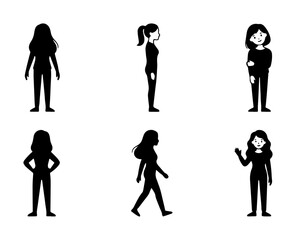 Obraz premium Diverse Female Silhouettes, Vector Icons Set: Standing, Walking, Posing Figures for Business & Lifestyle Graphics