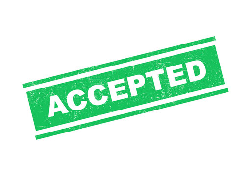 Green accepted rubber stamp seal sign with a vintage grunge texture for official documents isolated on transparent background