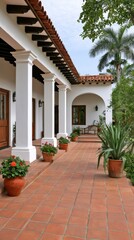 Fototapeta premium Spanish colonial style hacienda courtyard with terracotta tiles