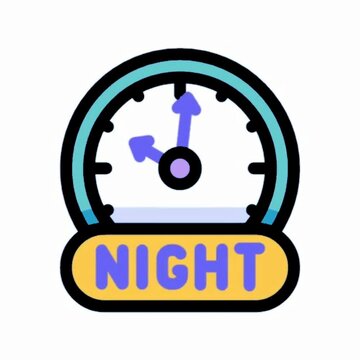 Night Time Clock Icon with NIGHT Label, Bedtime and Evening Period Illustration
