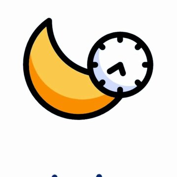 Crescent Moon with Night Clock Icon, Bedtime and Sleep Time Illustration