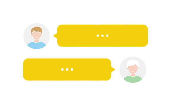 Two people communicating through digital chat bubbles with typing indicators on a clean white background for messaging app interface