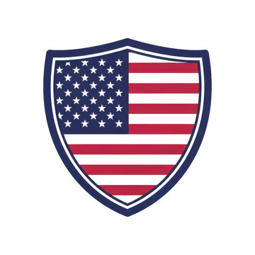 American flag shield icon with stripes and stars isolated on transparent background