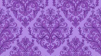 Fototapeta premium Ornate purple floral damask seamless pattern, vintage baroque illustration, decorative background element