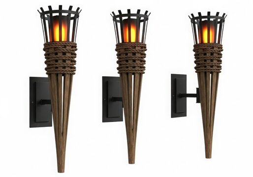 Flame torch with glowing fire effect 3d render isolated on white background