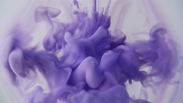 Deep violet color diffuses beneath translucent pale surface, spreading outward in organic waves against soft ivory with delicate artistic texture, gentle motion, and minimalist composition.