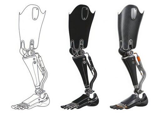 Three prosthetic leg designs comparison illustration isolated on white background