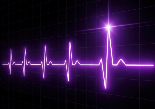 Purple heartbeat ecg monitor graphic isolated on white background