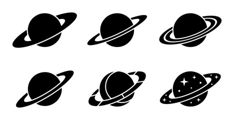 70 Saturn Planet Icons, Ringed Celestial Bodies, Cosmic Space Objects, Astronomical Vector Set, Black and White Galaxy Symbols 100 © Rahmat