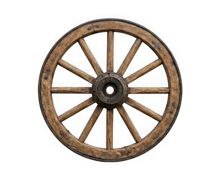 Vintage wooden wagon wheel isolated on transparent background