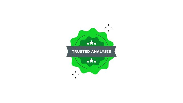 Trusted analysis badge animation, certified seal for business reports and data verification