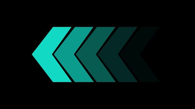 Swipe right to left pointing solid arrow concept. Motion graphics of left direction animated arrow on transparent  background. Animation of 4k video. 