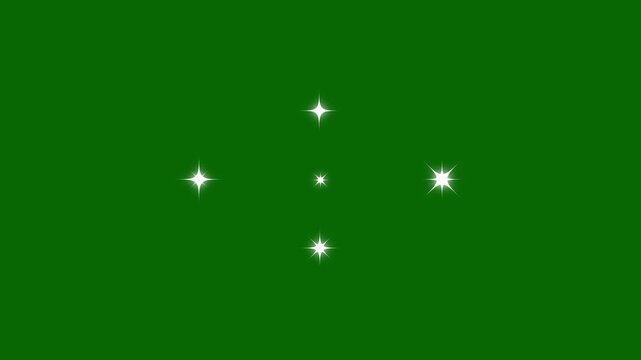 cartoon star twinkle animation, glowing fairy light trail, flat vector doodle illustration, blinking festive stars, chroma key green screen background. 4k